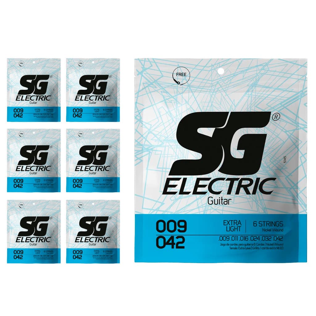 Kit 7 Encordoamento P/Guitarra 009  Extra Leve SG