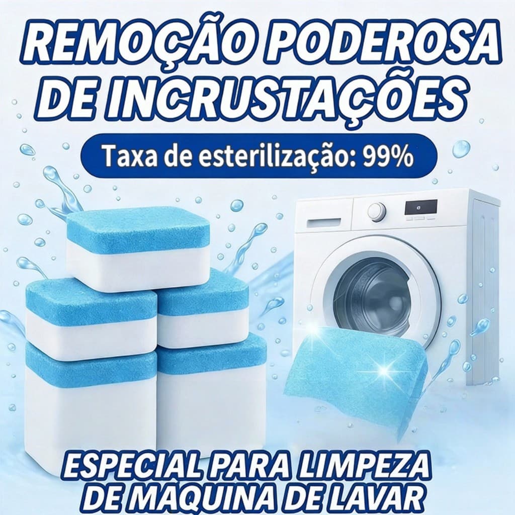 Tableta Efervescente para Lavadora, Remove Sujeira e Odor, Vários Tamanhos