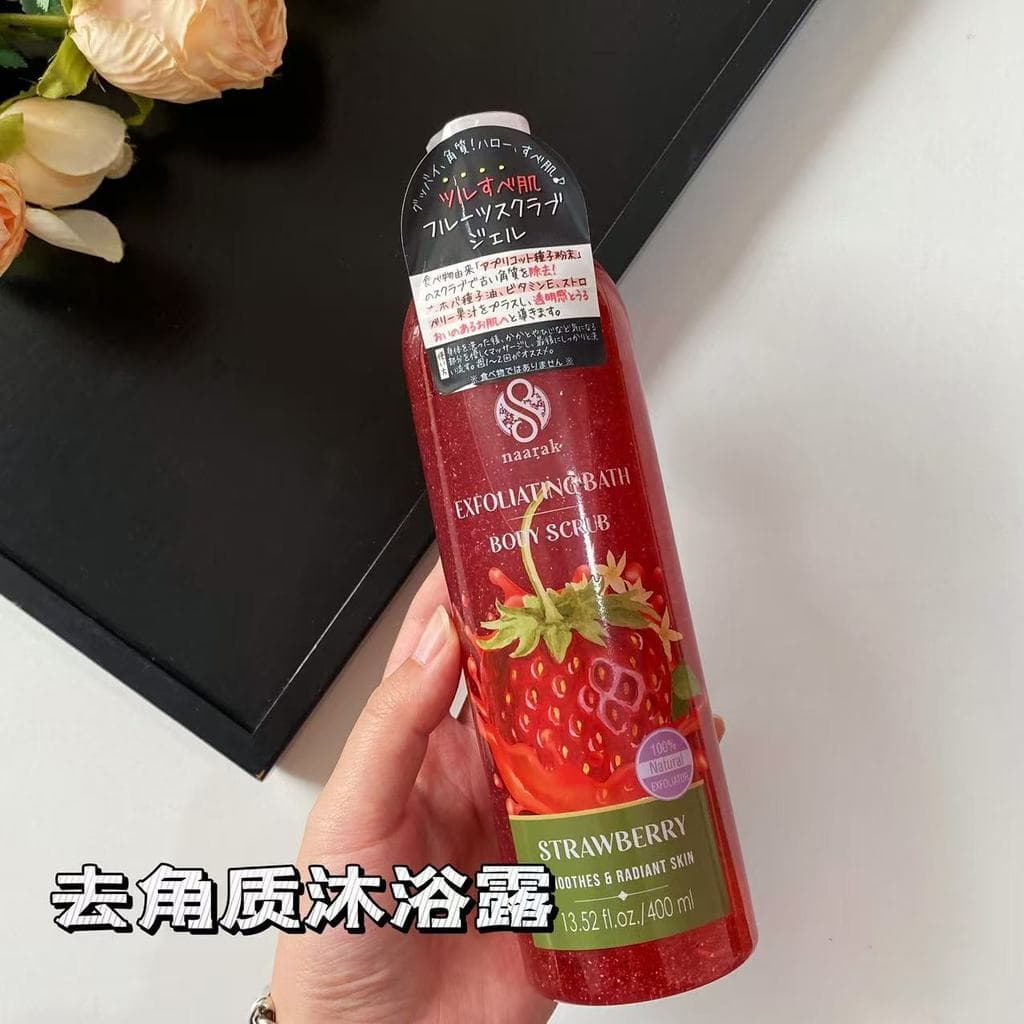 Fragrância de morango doce!Japão naarak Esfoliante Corporal Limpeza Profunda Esfoliante Corporal Morango 400ml