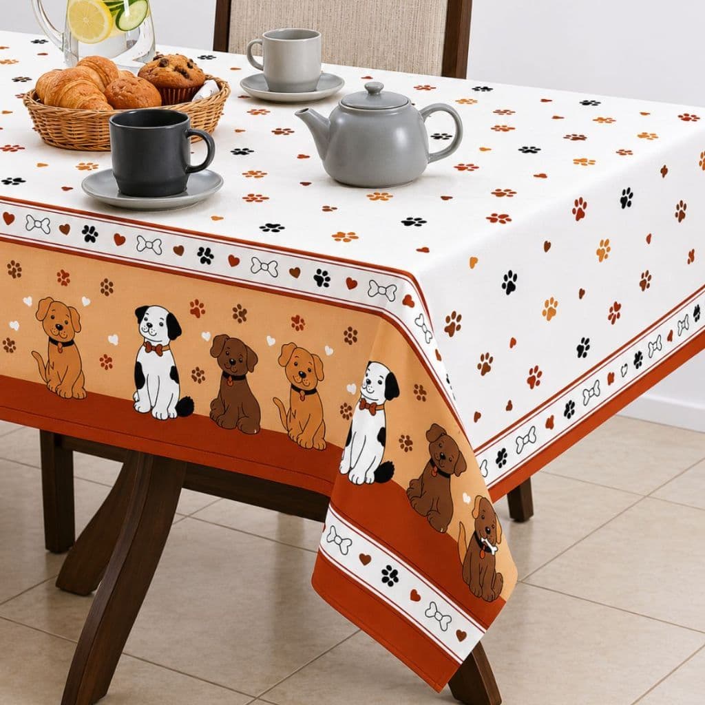 Toalha de Mesa, Impermeável, Estampa Cachorro, 4 Lugares, 6 Lugares, Retangular e Oxford