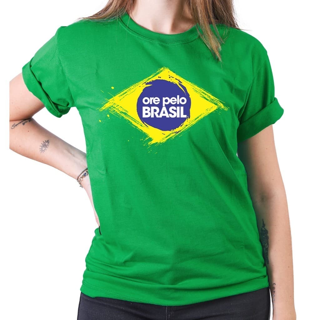 Camiseta Brasil Brasil Ore Pelo Brasil Unissex ENVIO IMEDIATO