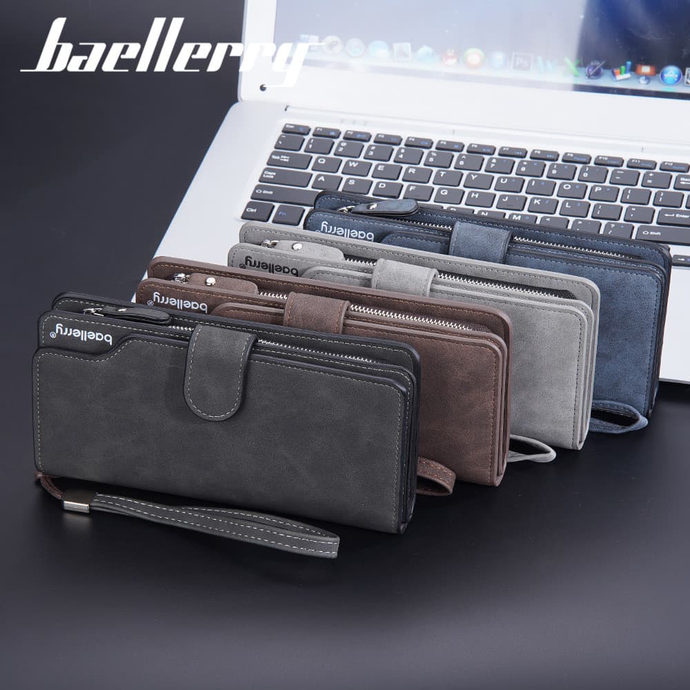 Novo saco de embreagem do telefone móvel masculino couro fosco Multi-Slot para cartão zíper fivela carteira longa Retro