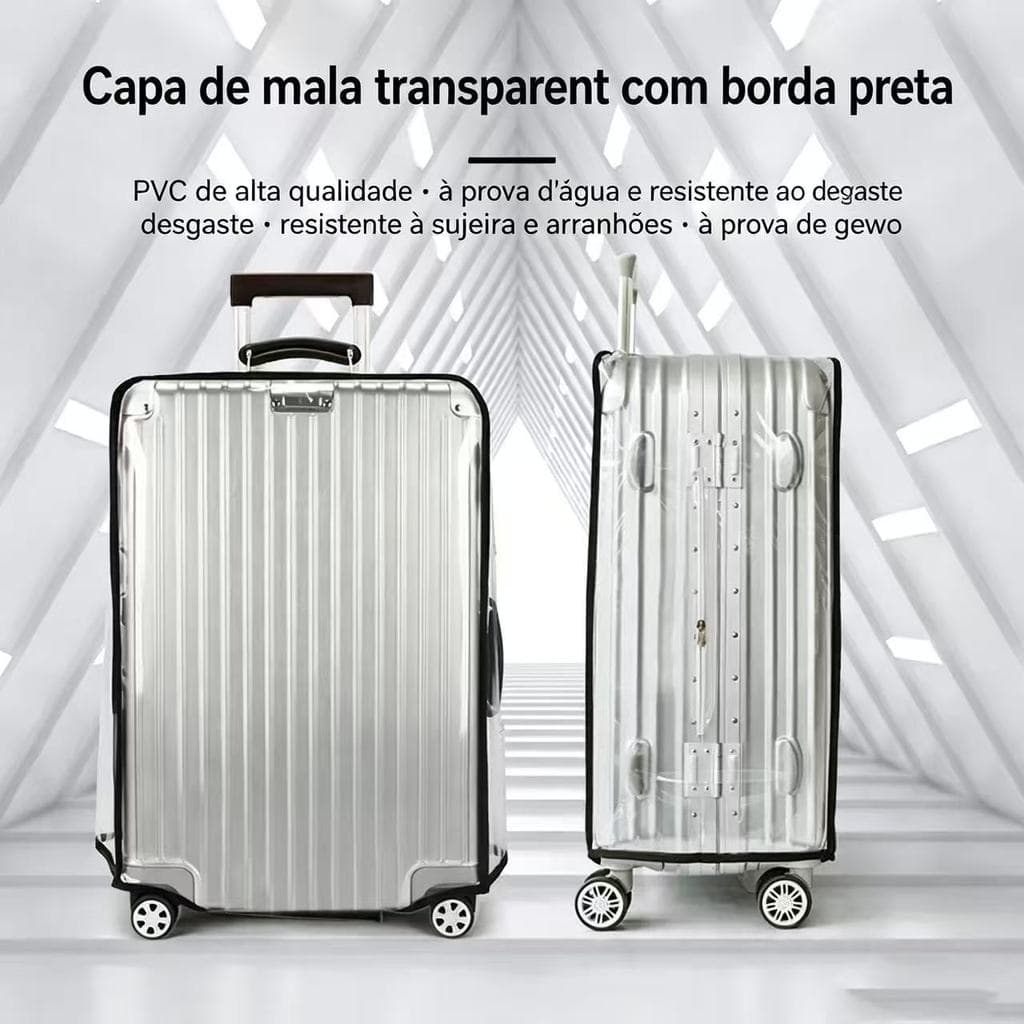Capa Transparente com Borda Preta para Mala 24" - PVC Resistente e À Prova D'água para Despacho