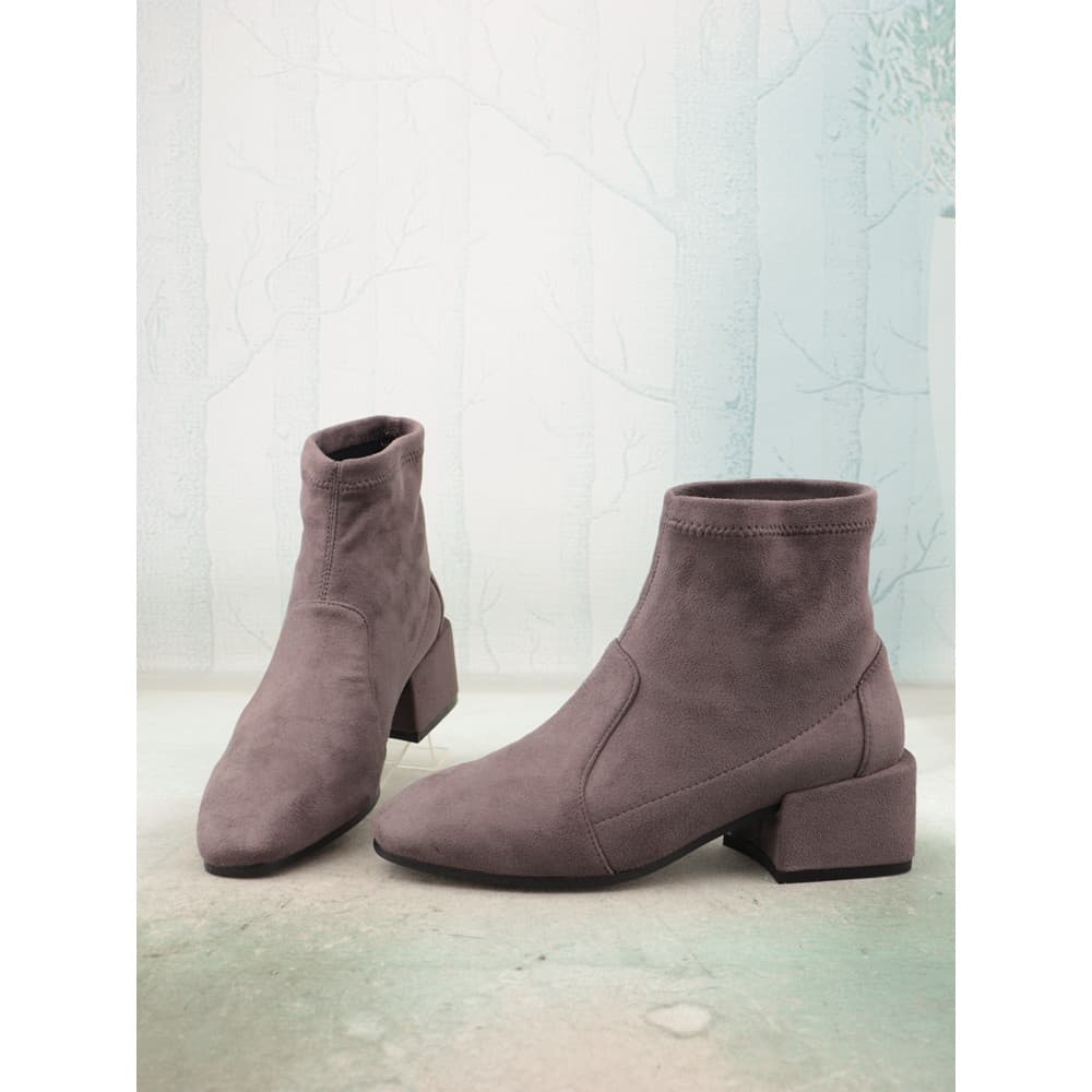Cinza camurça dedo do pé quadrado de salto médio simples sapatos femininos botas femininas manga salto grosso botas curt