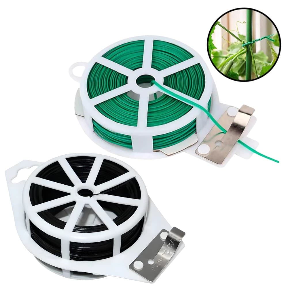 Amarrilho Arame Encapado Lacre de Jardinagem Para Plantas Rolo 30, 50 e 100m (Preto ou Verde)