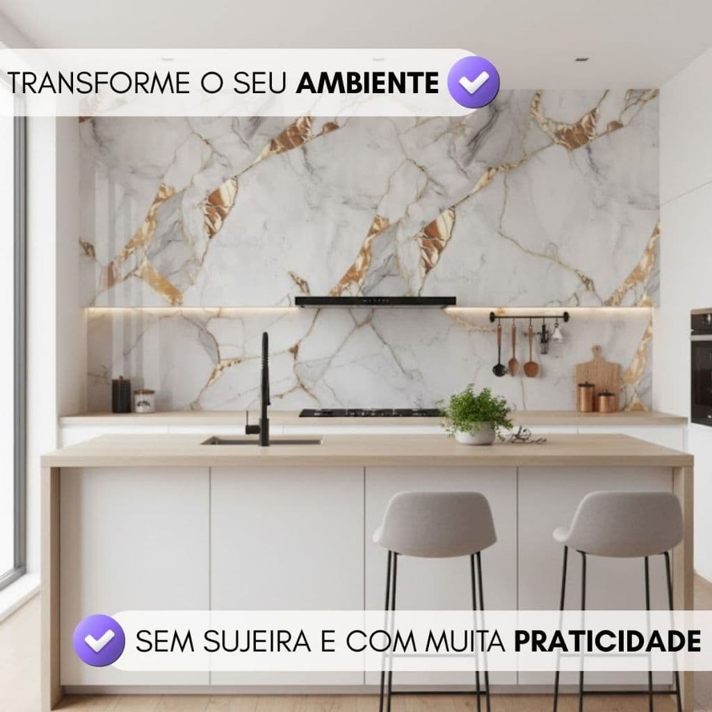 Papel De Parede Branco e Dourado Adesivo Impermeável Para Sala Quarto Cozinha