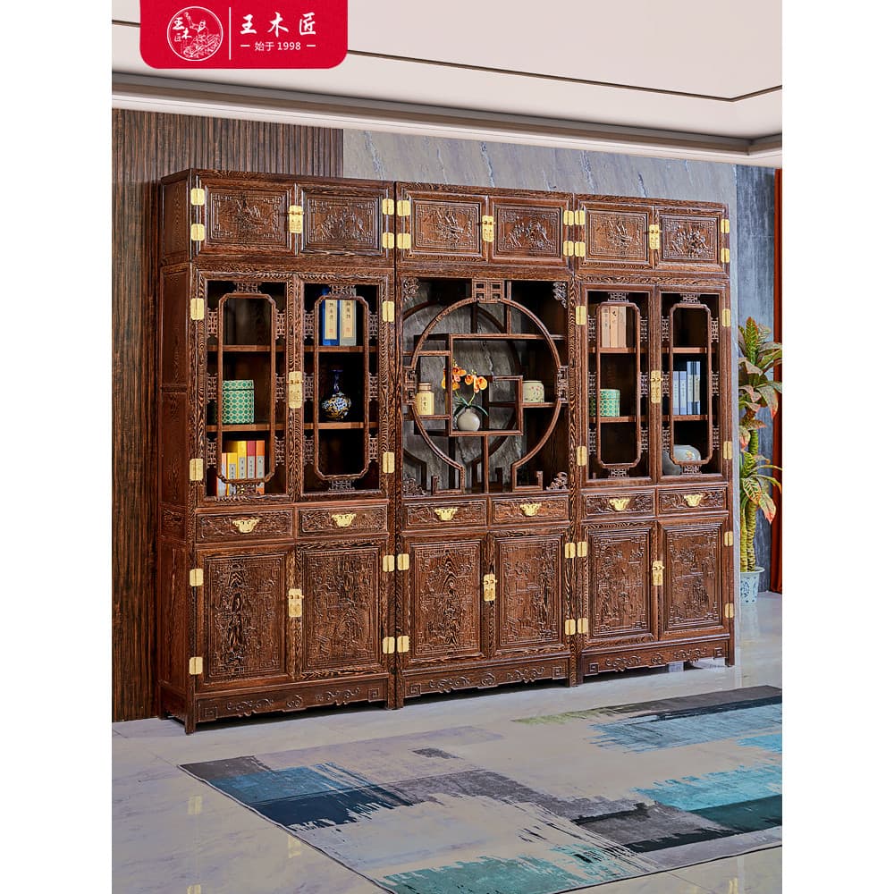 Wang carpinteiro Wenge estante de madeira padrão nacional mogno estudo estudo chinês clássico escultura móveis grande es