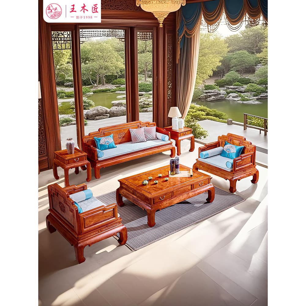Wang carpinteiro mianmar jacarandá grande fruta vermelho sândalo sofá novo clássico chinês mogno conjunto de sofá sala e