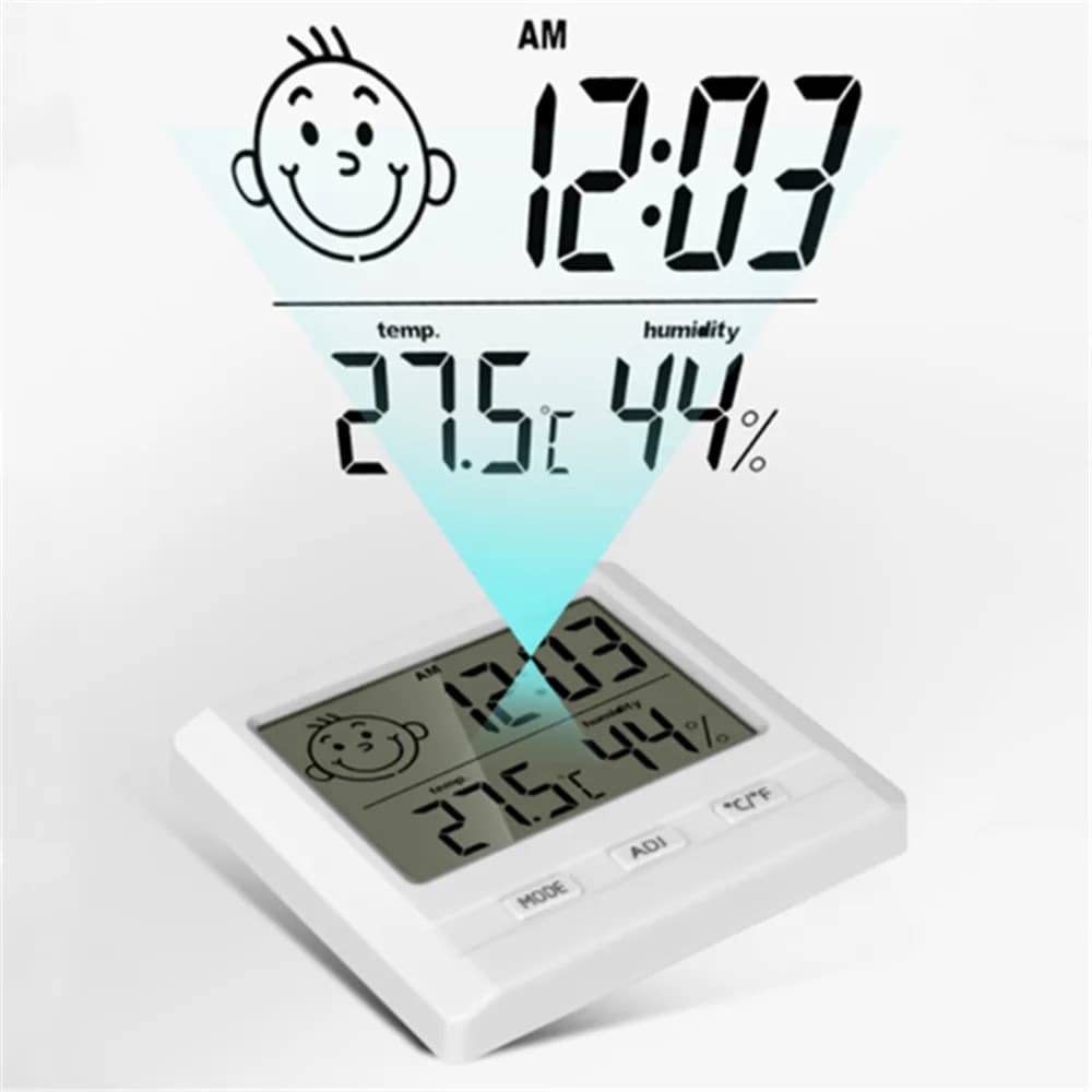 Termômetro Digital Calendário Relógio Quarto Infantil Umidade Interna Higrômetro