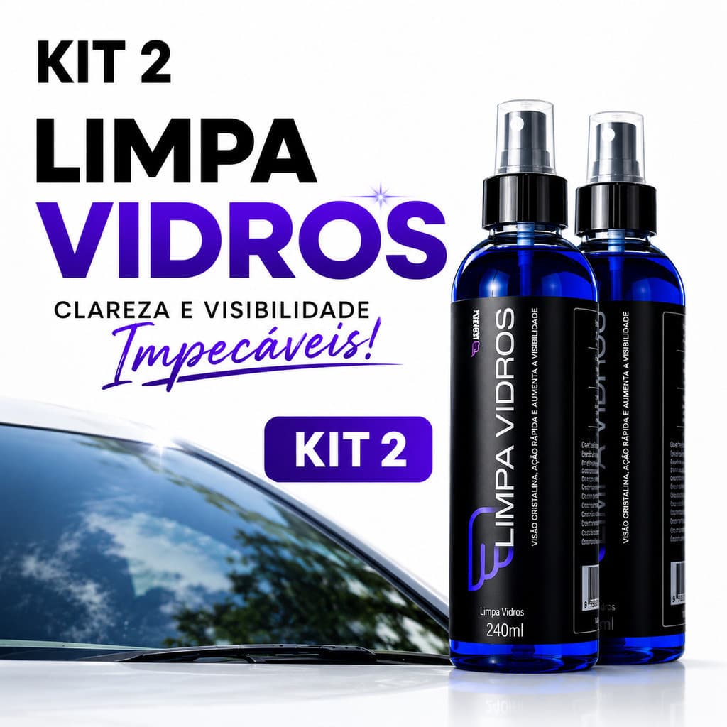 KIT 2 Limpa Vidros 240ml Cristalizador Repelente De Água Chuva E Sujeira Para Carro Automotivo Limpeza