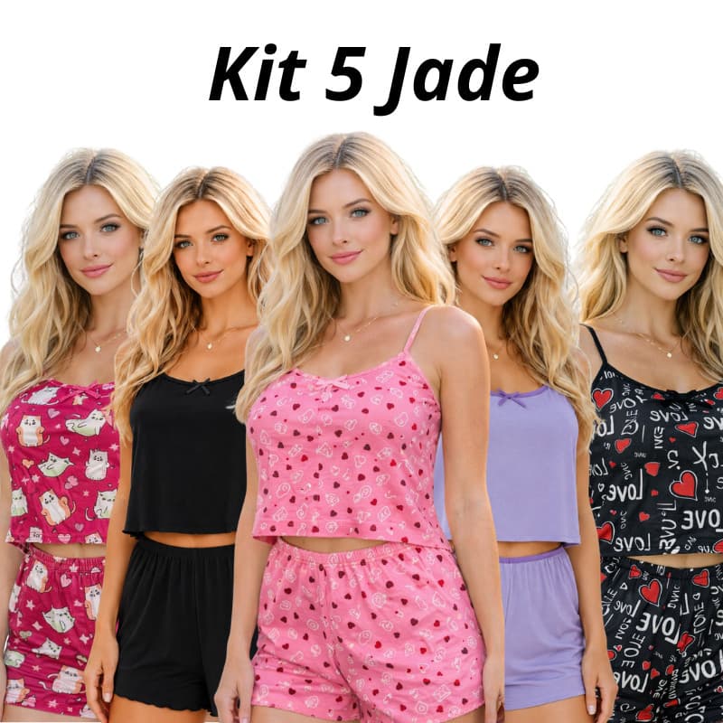 Kit 5 Short Doll JADE Feminino Microfibra Premium Leve e Fresquinho LISO e ESTAMPADO