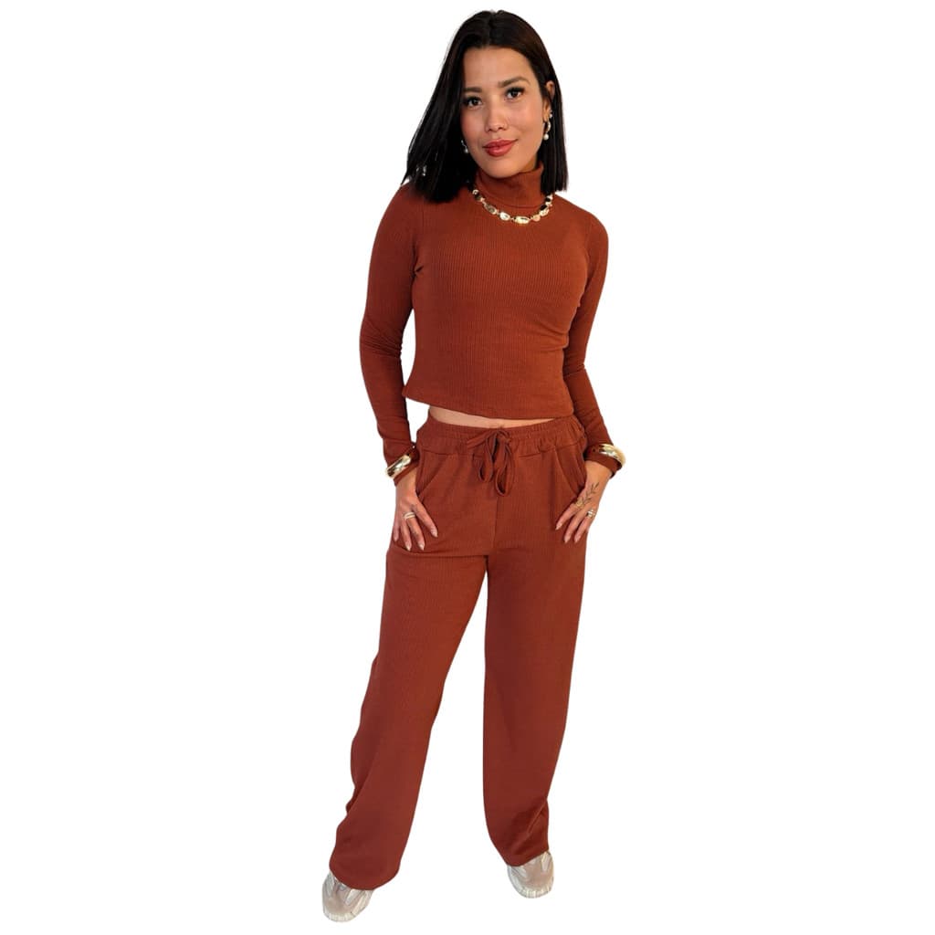Conjunto Feminino Blusa E Calça Anarruga Casual Confortável