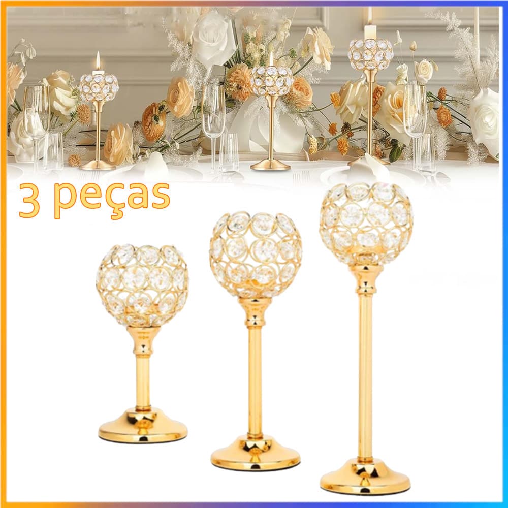 3 castiçais de chá de Metal cristal, 16/21/26 cm, para casamento, decoração de mesa de restaurante