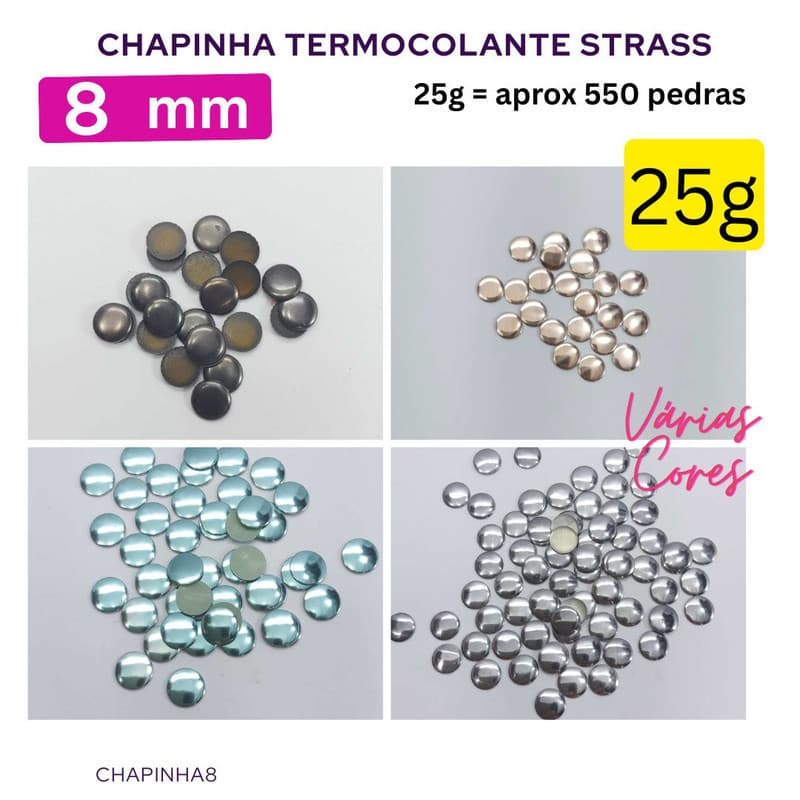 25g Chapinha Termocolante 8mm (+-550 pedras) Strass Rhinestone Customização Hotfix Bordado Pedrarias Chapinha8-2