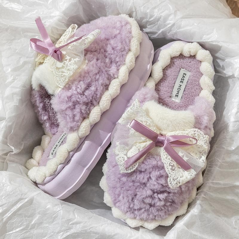 2025 novo estilo chinelos de algodão moda doce bonito arco sapatos de confinamento feminino inverno estudante casa chine