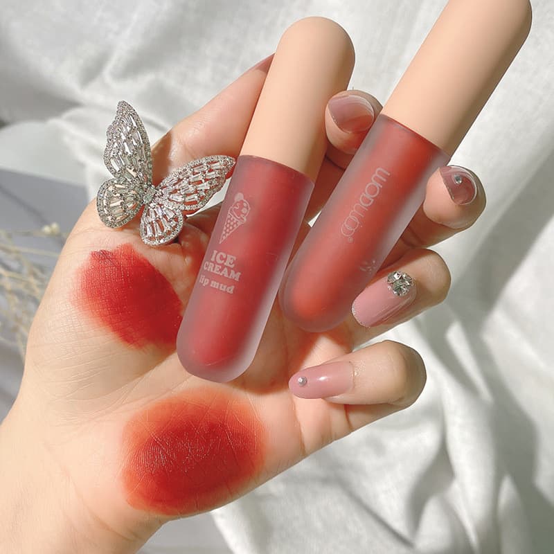WODWOD Sorvete Batom Fosco Veludo Fosco Esmalte Labial Copo Antiaderente Batom Simples Clareador Melhorar a Tez