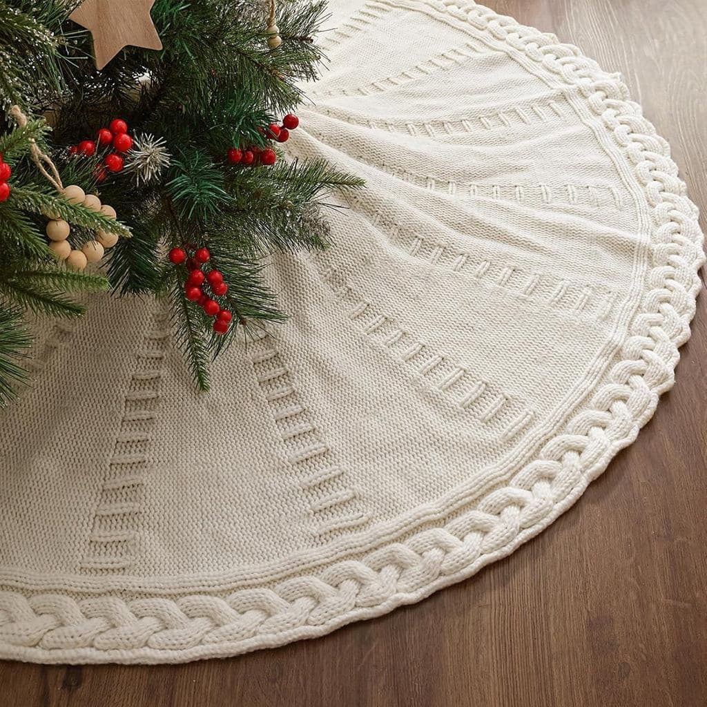 Saia para árvore de Natal de 48 polegadas: Saia para árvore de Natal em malha trançada, adequada para árvores de Natal d
