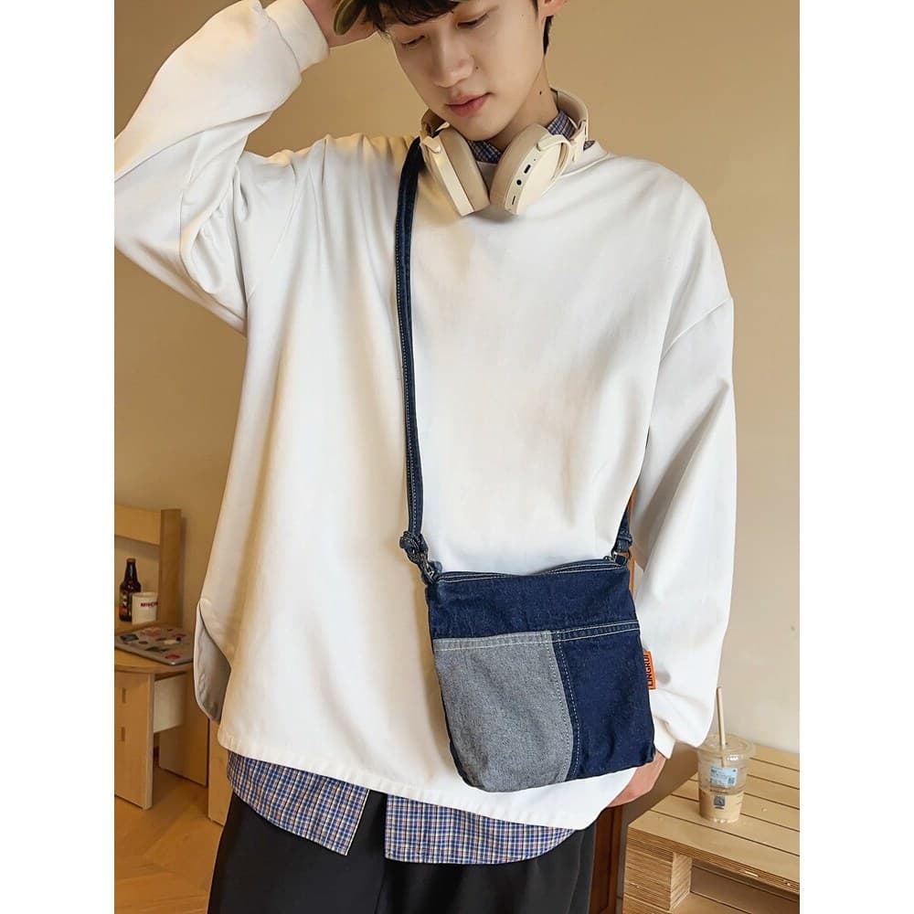 Bolsa de ombro masculina versão coreana literária juventude Casual saco do mensageiro rua na moda personalidade moda peq