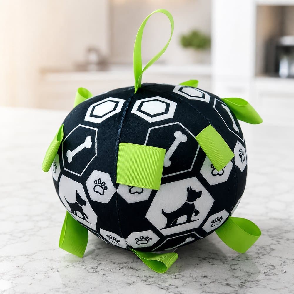 Bola com de Pelúcia com Sino Para Pet - Preta