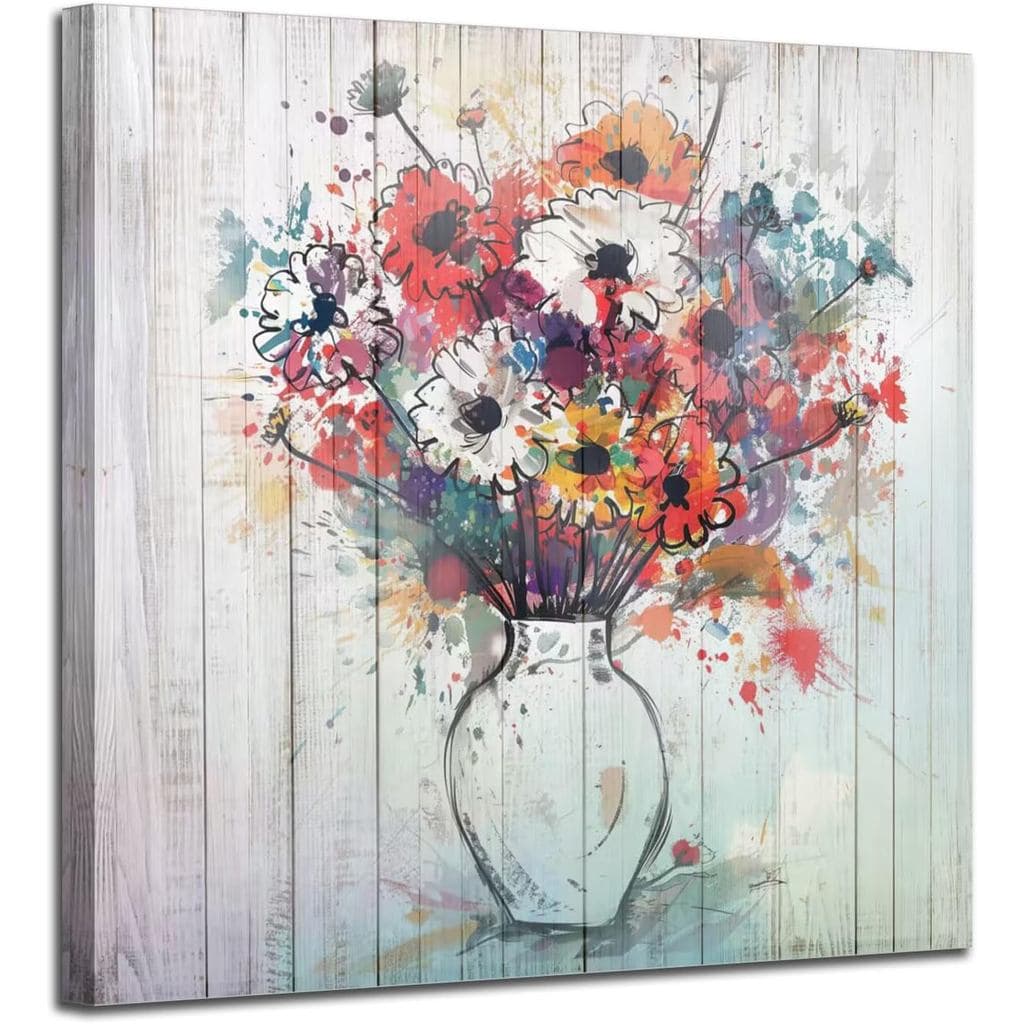 Arjun Flower Canvas Wall Art, Pintura Floral Colorida em Tela com Moldura de Madeira, Estilo Moderno para Decoração de P