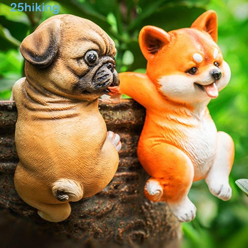 Estátua De Jardim De Escalada Para Cachorro De Caminhada , Ornamento De Resina De Requintado 3D , Estatueta Criativa Fof