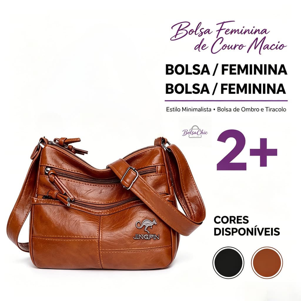 Bolsa De Ombro Feminina De Couro Macio BOLSACHIC , Estilo Simples , Crossbody