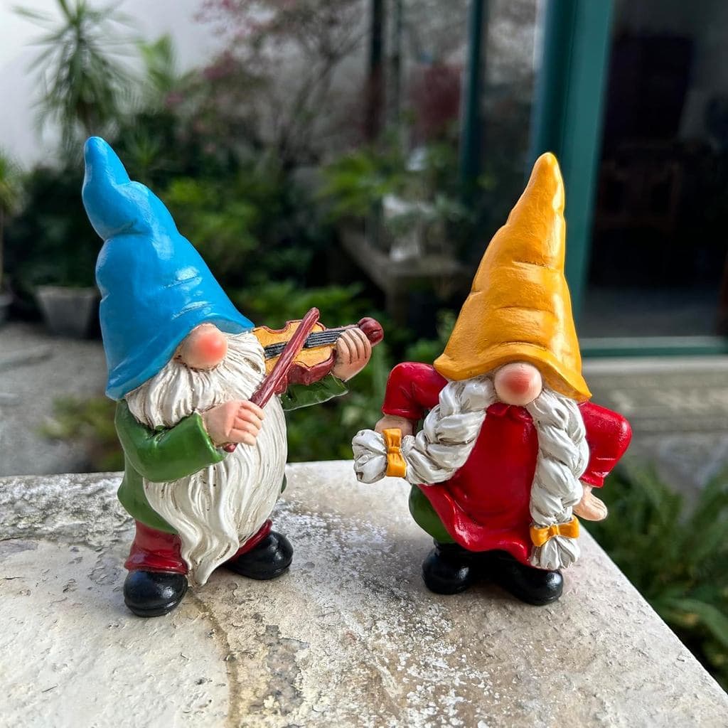 Par de Gnomo de Jardim Decorativos, Ornamentos de 5,5 polegadas para Decoração de Interiores e Jardins, Violinista Music
