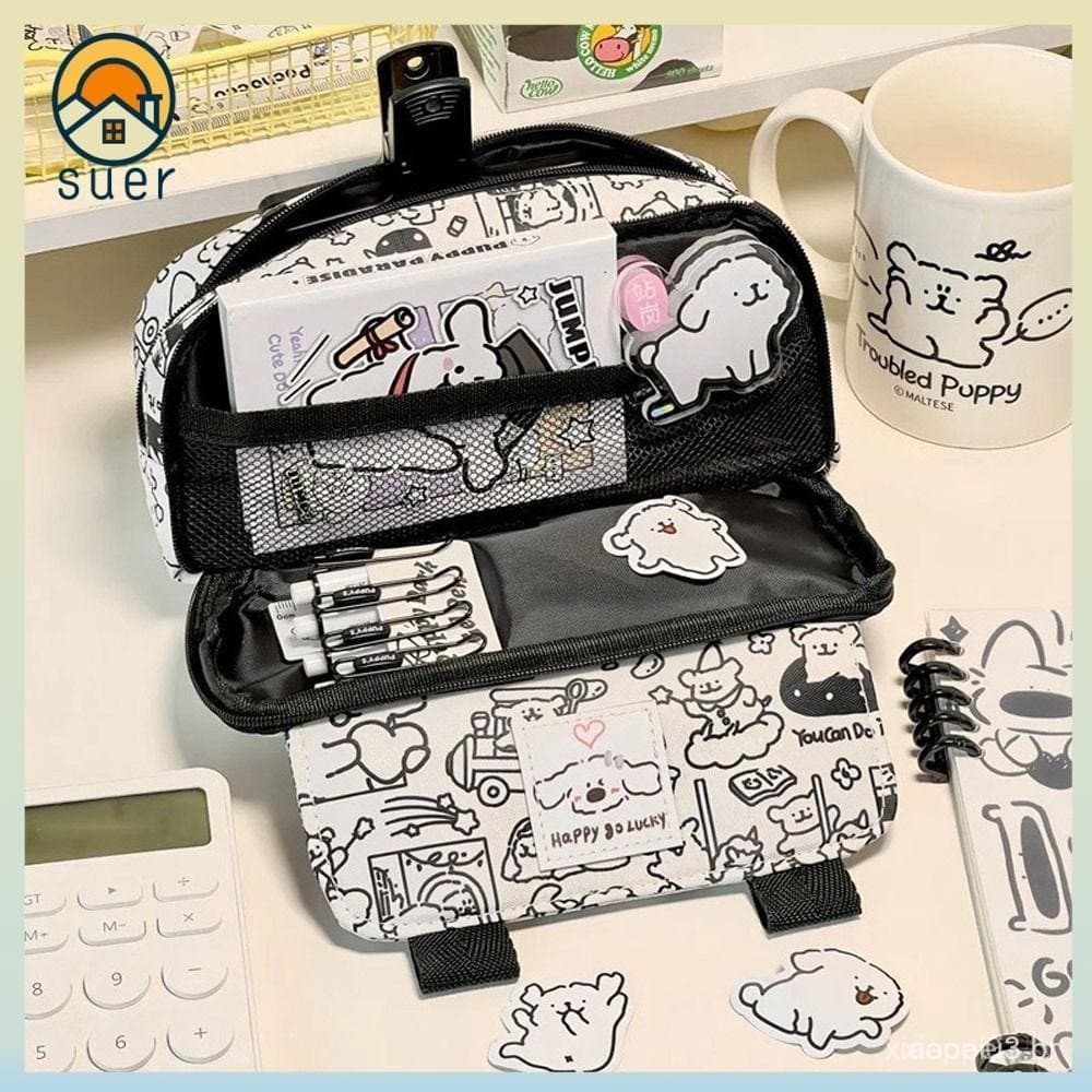 Bolsa De Armazenamento De Papelaria SUEBR , Organizador Multifuncional De Grande Capacidade , Caneta Impressa Portátil