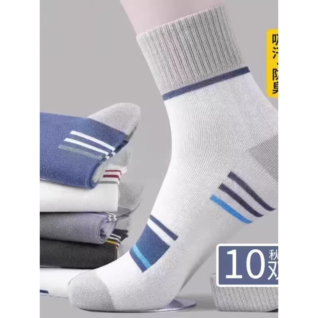 10 pares de meias desodorantes absorventes de suor respiráveis de cano médio masculinas listradas