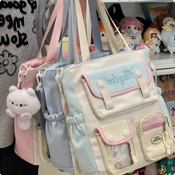Faculdade ins estilo contraste cor portátil bolsa de ombro feminino de alto valor estudante classe Tutorial saco grande