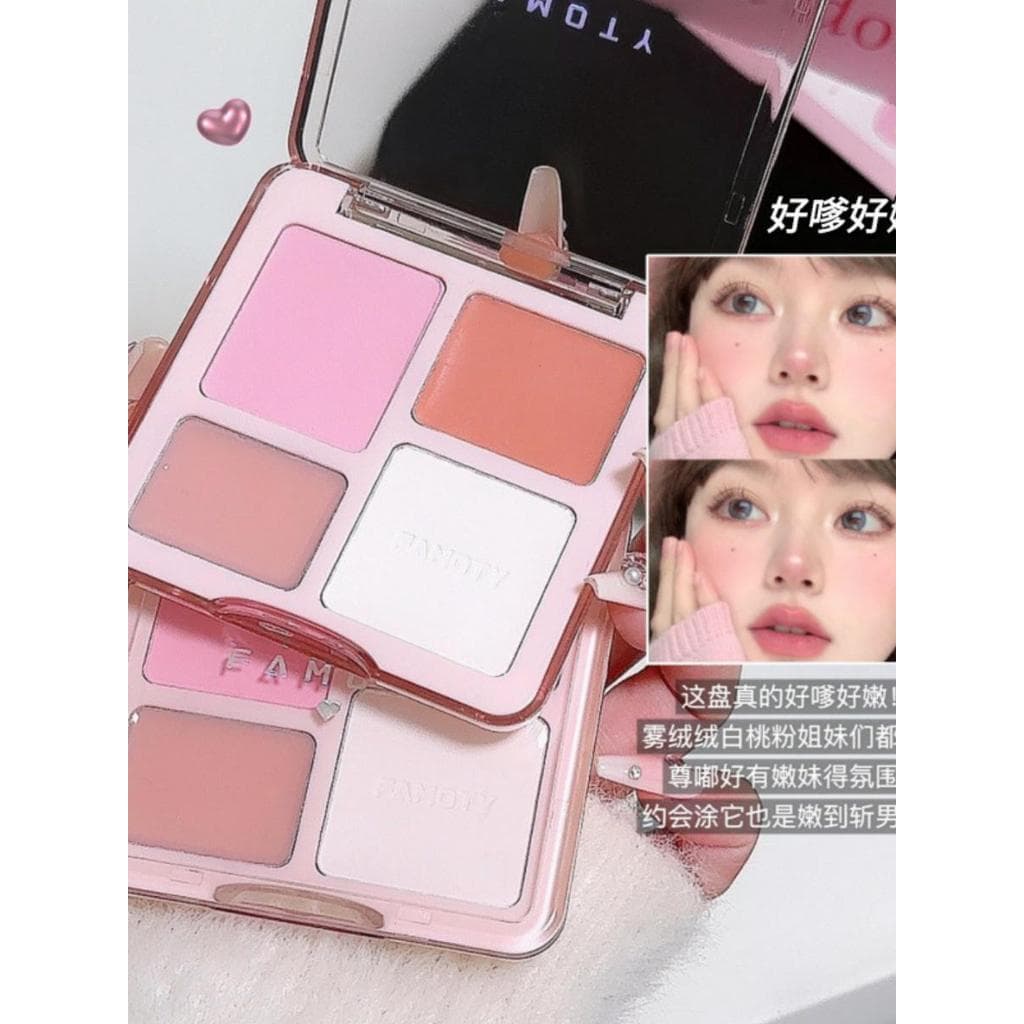Paleta FAMOTY de quatro cores Creme Pó Blush Lama Expansão Cor Iluminando Médio Fosco Alto Brilho Reparação Blush/Rouge
