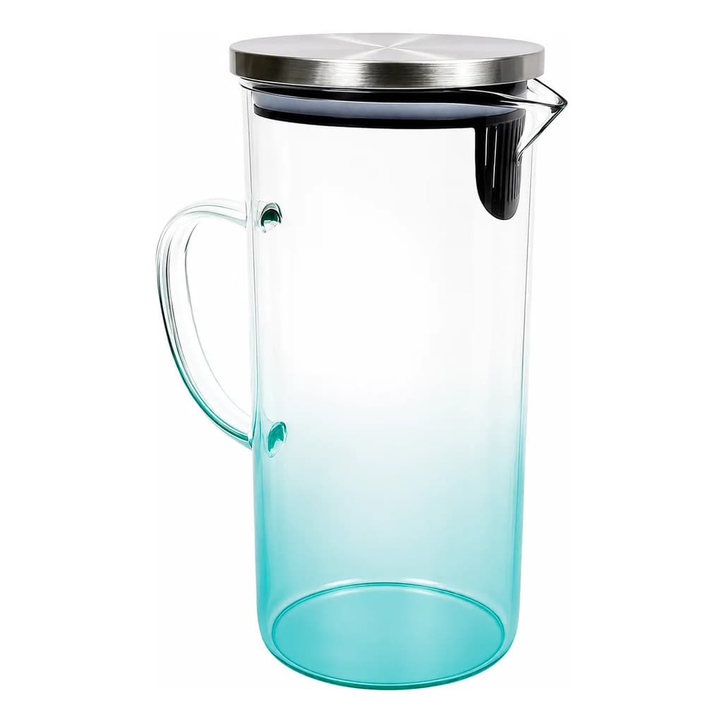 Jarra Vidro Borossilicato Verde 1,5 Litros Tampa Inox Silicone Água Suco Chá Gelado Cozinha Mesa