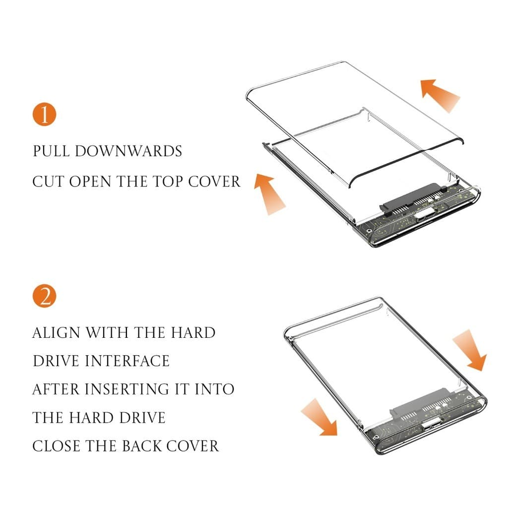 Case HD Externo 2.5 USB 3.0 SATA III Transparente SSD HDD Enclosure Alta Velocidade UASP ANJGG BRASIL