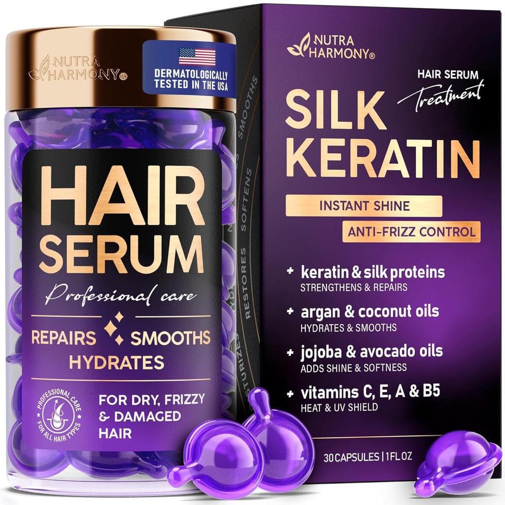 Cápsulas de Sérum Capilar – Tratamento Capilar com Queratina e Proteína de Seda com Óleos de Argan, Coco, Jojoba e Abaca
