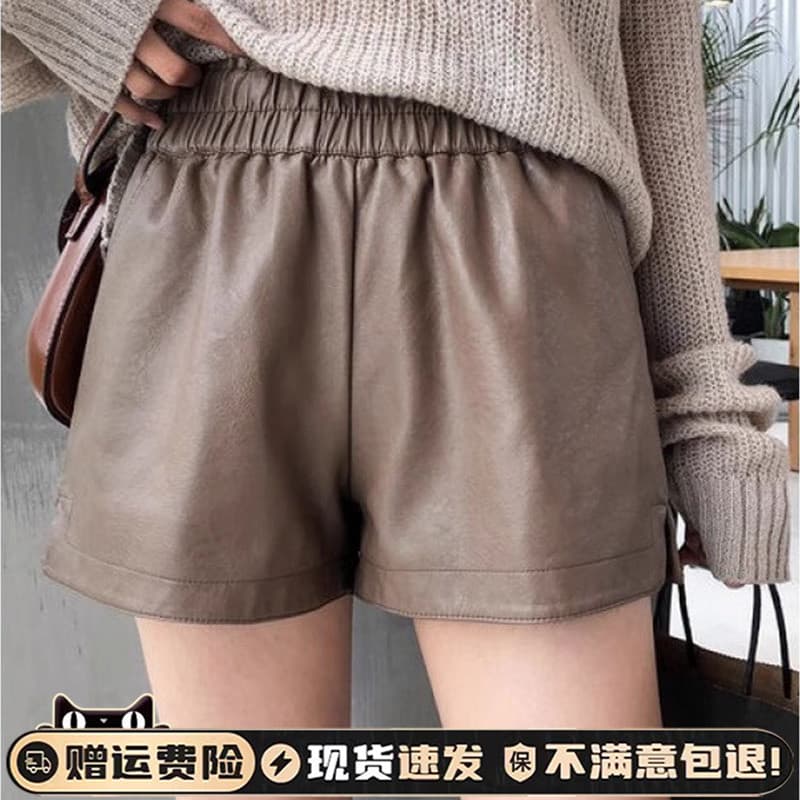 2025 outono inverno novo estilo calças de couro feminino cintura alta a linha Shorts de couro preto exterior Wear All-Ma