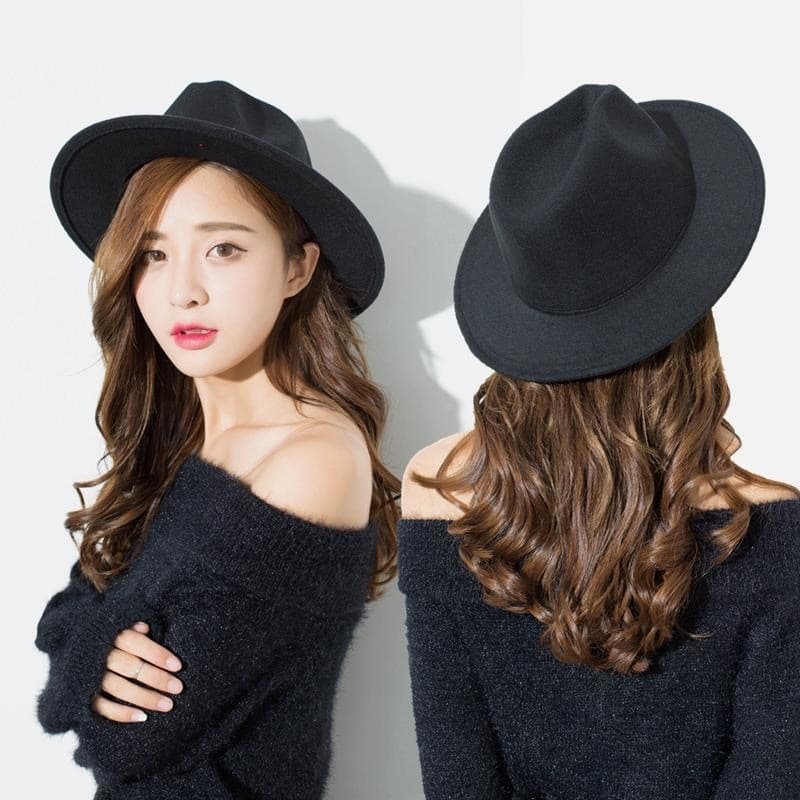Versão coreana chapéu de lã preto feminino outono coreano Retro pequeno chapéu superior feminino britânico senhoras moda