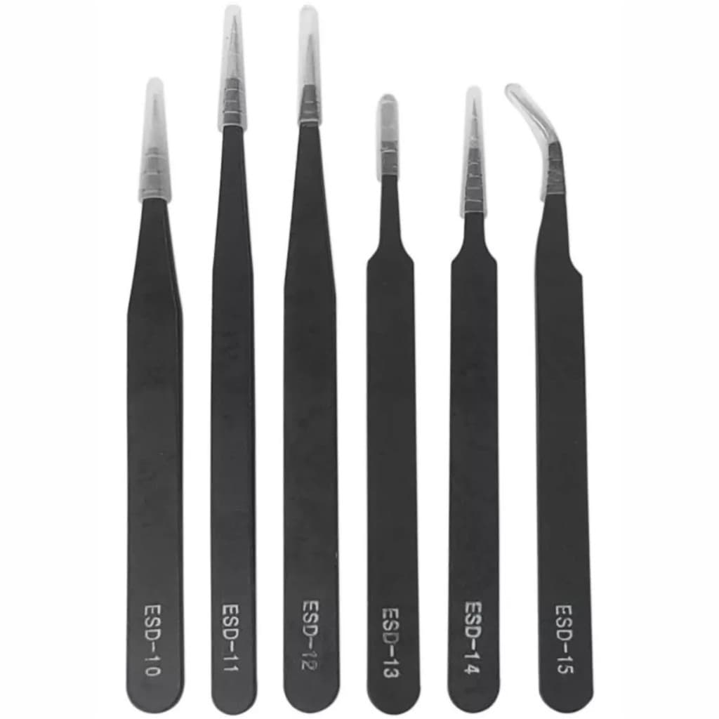 Kit 6 Pinças Esd Antiestáticas De Precisão Para Manutenção Eletrônica