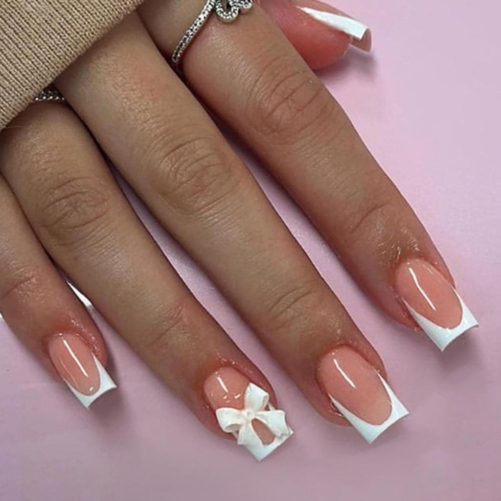 Nu Imprensa Em Unhas Curtas Quadradas Falsas Arco Francesas Para Mulheres E Meninas 24 Peças
