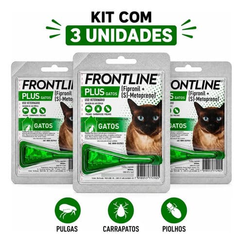 Kit 3 Frontline Plus Gatos Pipeta Piolhos Carrapatos Pulgas