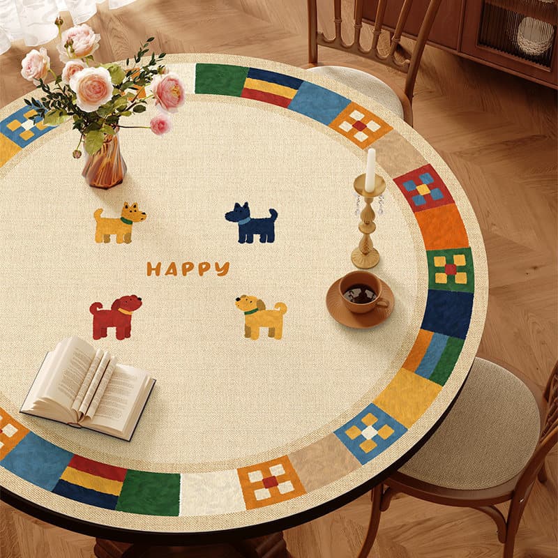 Toalha de mesa redonda de desenho animado, toalha de mesa à prova d'água à prova de óleo, descartável, redonda, proteção
