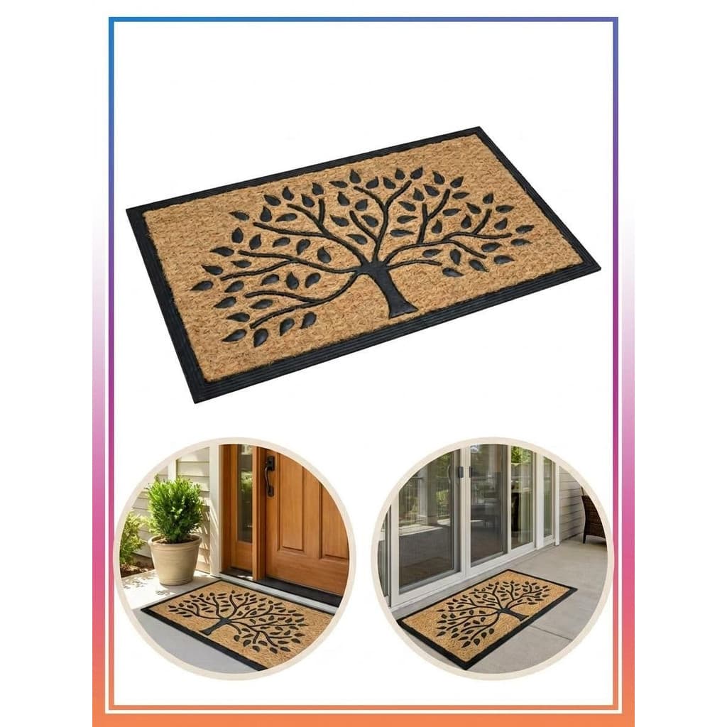 Tapete De Porta Fibra De Coco Natural 45x75cm Base Pvc Antiderrapante Capacho Resistente 15mm Grosso