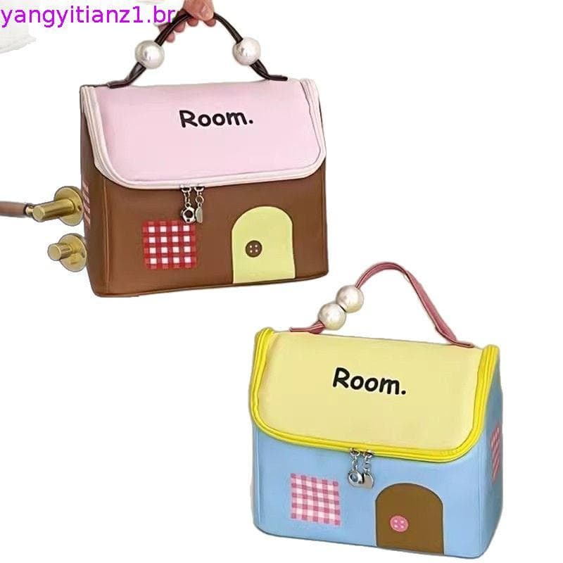 Bolsa cosmética para casa grande, à prova d'água, grande capacidade, portátil, armazenamento de viagem, moda, fofa, port