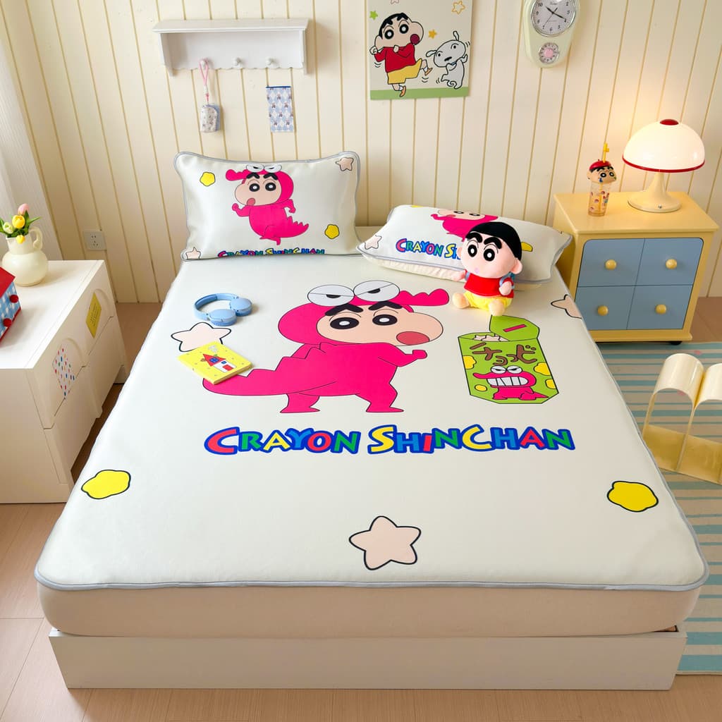Crayon Shin-Chan Verão Crianças Classe A Tapete Fresco de Seda Gelo Conjunto de Três Peças Assento de Ar Condicionado La