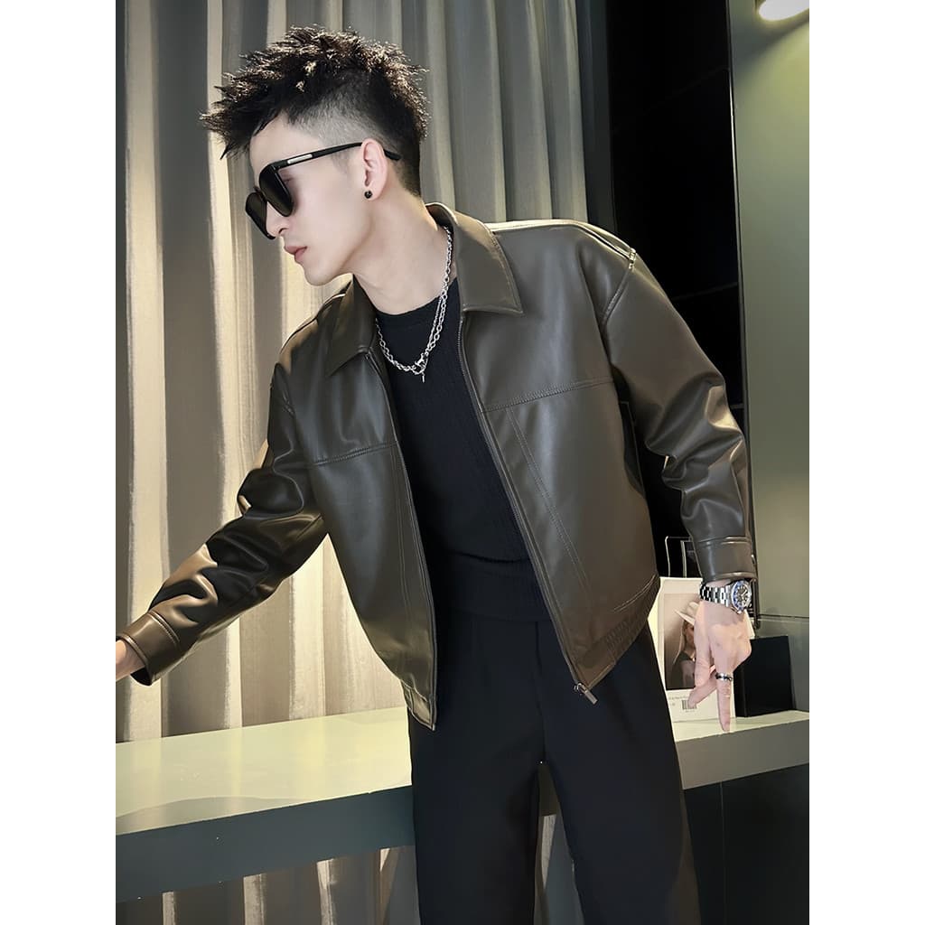 Ruffian bonito frito rua jaqueta de couro masculino na moda curto topo 2025 novo estilo primavera outono roupas High-End