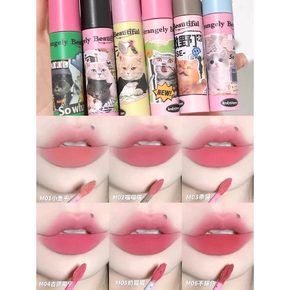 Miau Ensinando Frenzy!Gato lábio esmalte bolo de leite creme labial fosco veludo clareamento fácil de colorir copo antia