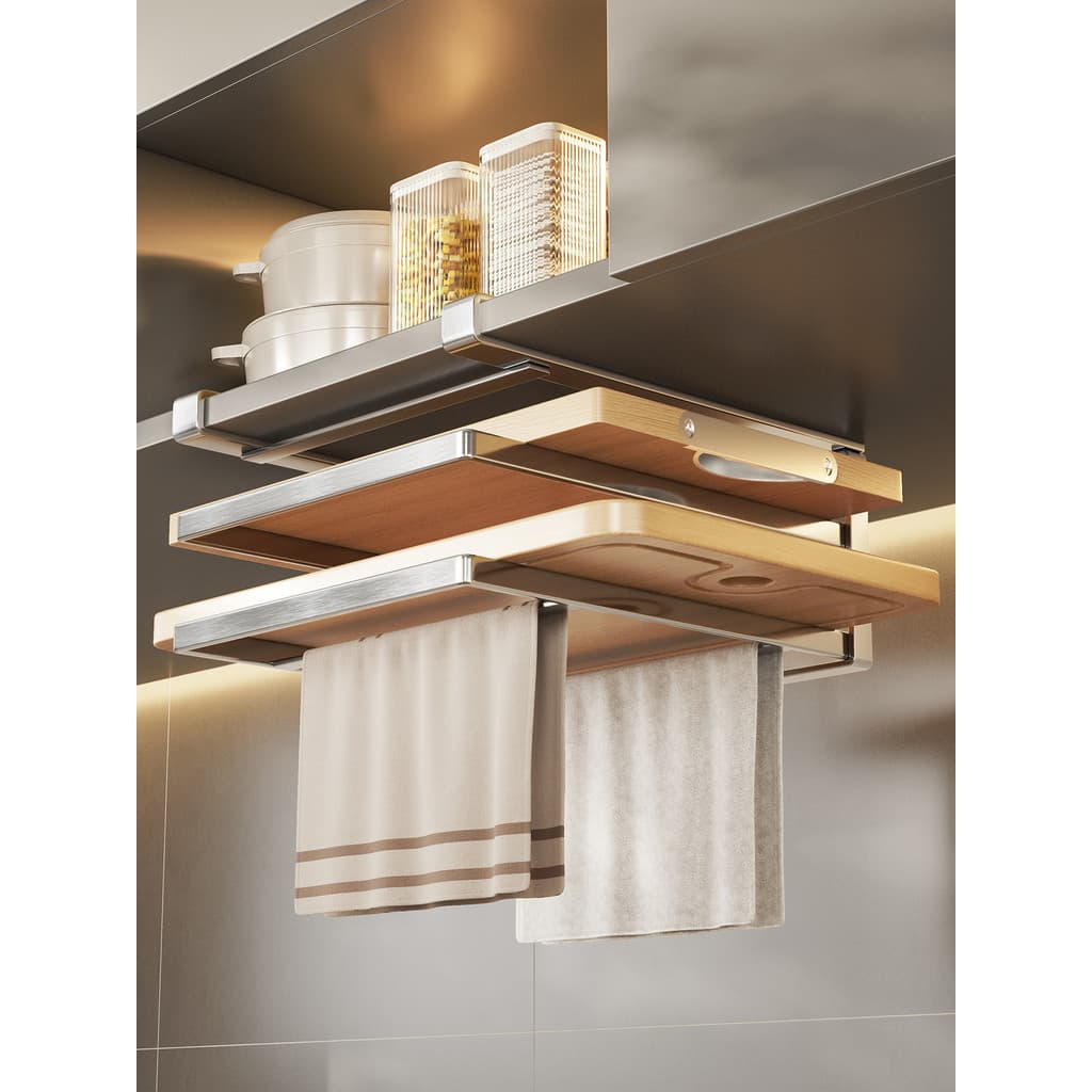 Sem perfuração sob o armário pendurado placa de corte rack de aço inoxidável pote tampa placa de corte rack cozinha pend
