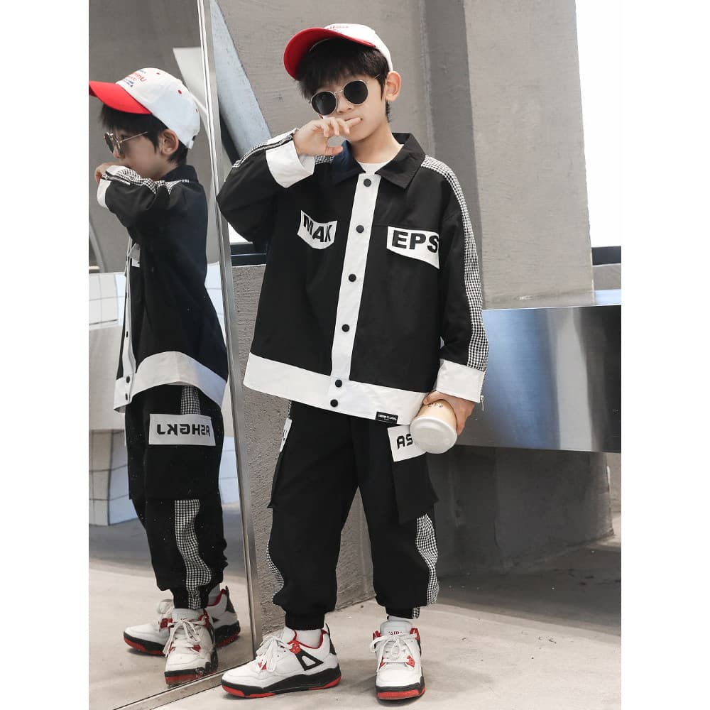Meninos primavera terno 2026 novo estilo roupas infantis primavera outono estilo médio grandes meninos moda rua-Fried ro