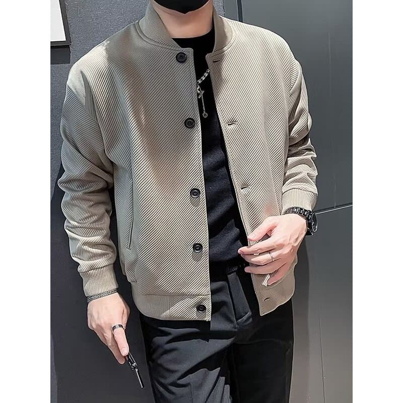 Primavera outono novo estilo moda gola de beisebol jaqueta de cor sólida masculina na moda All-Match rufião bonito topo