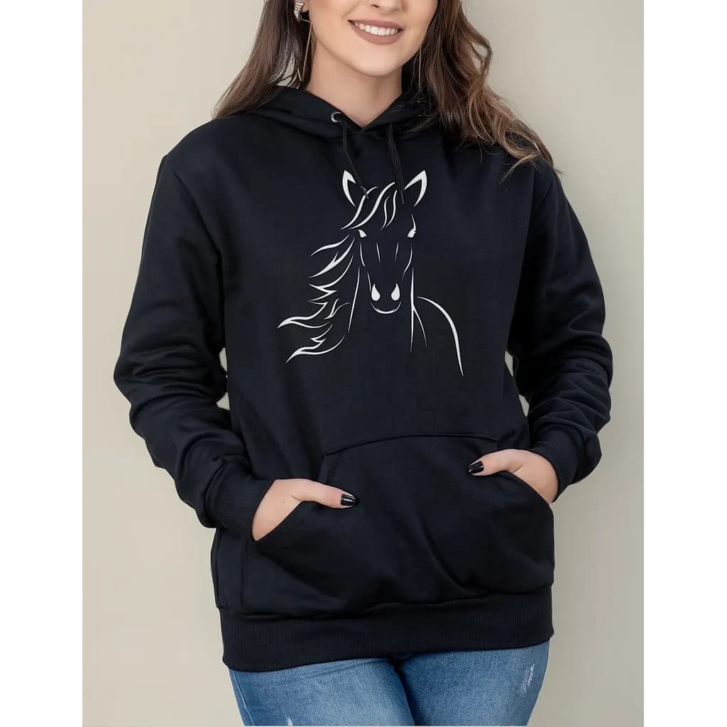 Blusa Moletom Feminino Country Cavalo Com Bolso
