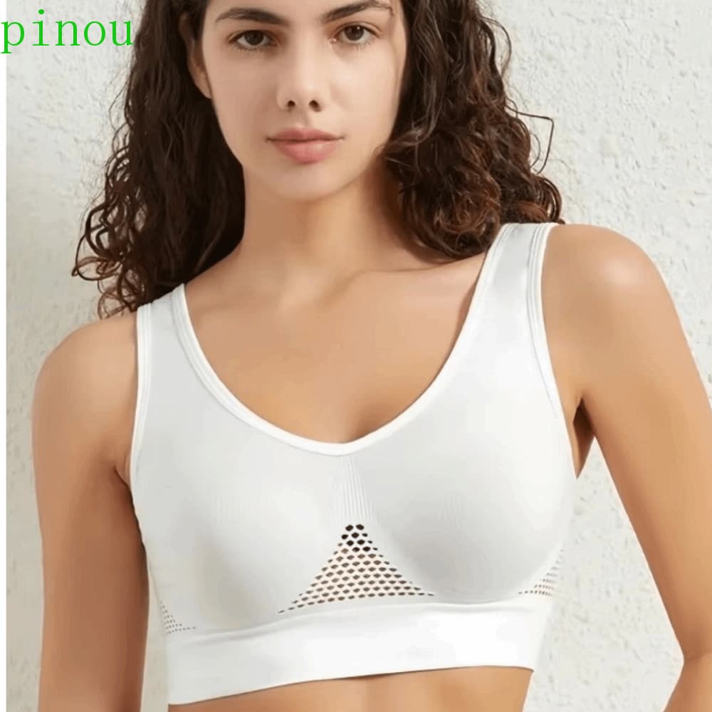 Sutiã Esportivo Para Ioga PINOU , Sem Fio De Malha Oca , Roupa Íntima Feminina Costura Respirável De Secagem Rápida